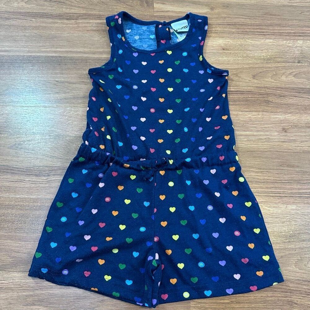 M&Ms Blue Rainbow Heart Romper | Girls Size L 9-10